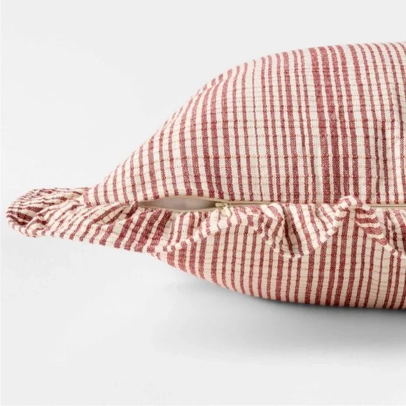 24"x24" Uneven Plaid with Ruffle Pillow Burgundy/Cream - Threshold™ studio mcgee - Picture 3 of 6